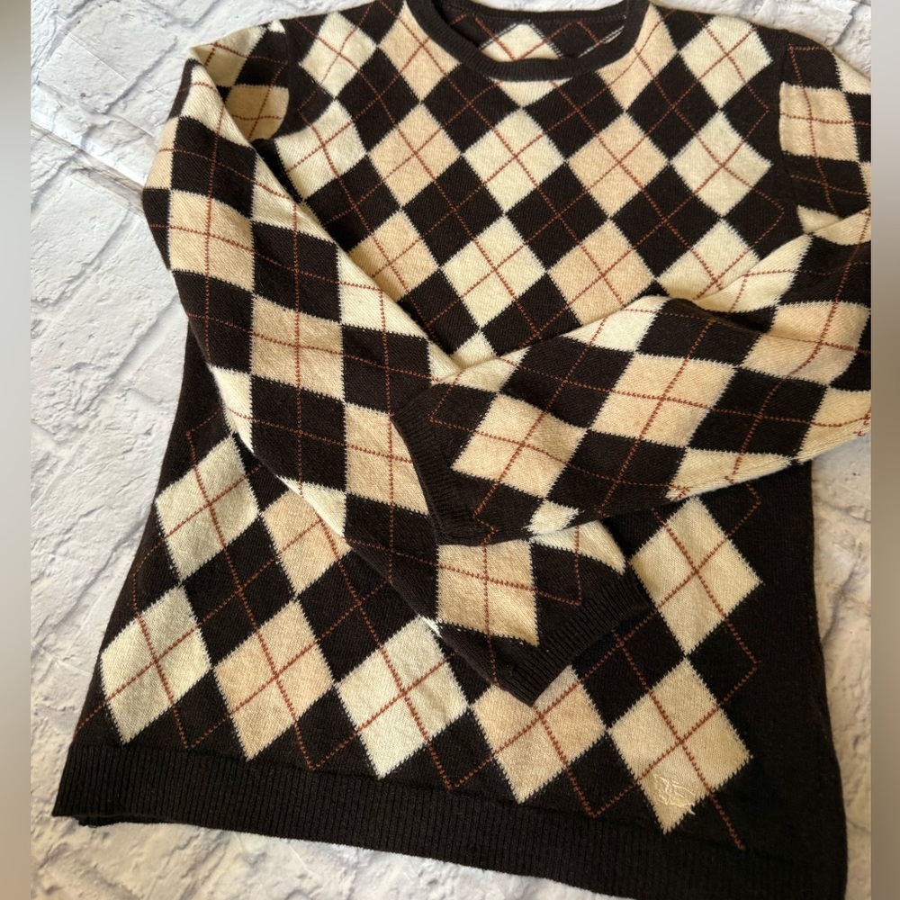 Wool Burberry Sweater Women’s Argyle Brown Pink